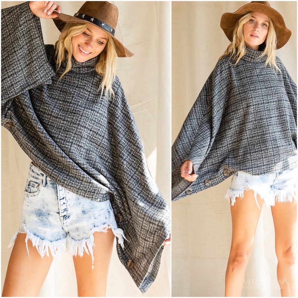 2 PK | Soft Brushed Plaid Cape with Button Details